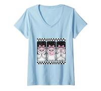 Mujer Owl Trio Coquette Bow Bow Bubblegum Retro Camiseta Cuello V