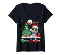 Mujer Owl Wearing Santa Hat Xmas - Merry Christmas Owl Camiseta Cuello V