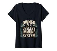 Mujer Owner of A Useless Immune System Humor de Salud - Camiseta Cuello V