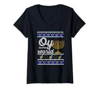 Mujer OY AL Mundo Suéter Feo de Hanukkah Meme Fiestas judías Camiseta Cuello V