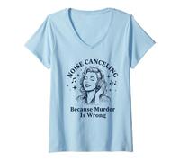 Mujer Oyente de música sarcástica Retro con cancelación de Ruido Camiseta Cuello V