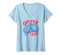 Mujer Oyster Club, Divertido y pelado Durante Todo el día, Amante de los mariscos, Humor Beach Camiseta Cuello V
