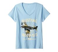 Mujer P-51D Mustang Vintage North American P-51D Warbirds Camiseta Cuello V