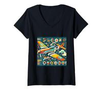 Mujer P51 Mustang WW2 Avión de Combate Infografías Camiseta Cuello V