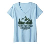 Mujer Pacific Northwest Hiking Club EST 1987 Retro Vintage Camiseta Cuello V