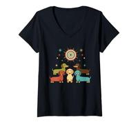 Mujer Pack Retro Dachshund Atomic Star, Perro Moderno de Mediados de Siglo Camiseta Cuello V
