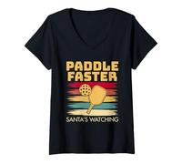 Mujer Paddle Faster Santa's Watching Pickleball Christmas Camiseta Cuello V
