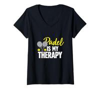 Mujer Pádel Padel Is My Therapy Divertido Deportes Feliz Cita Camiseta Cuello V