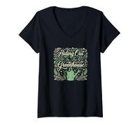 Mujer Padre de la Planta Que se esconde en el Invernadero Jardinería Interior Camiseta Cuello V