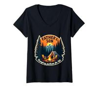 Mujer Padre e hijo Camping Partners For Life Camper Dad Papa Fun Camiseta Cuello V
