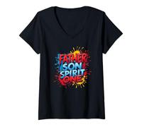 Mujer Padre Hijo Espíritu Uno Familia Cristiana Fe Unidad Salpicadura Camiseta Cuello V