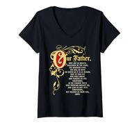 Mujer Padre Nuestro que Arte en el Cielo Oración Católica Camiseta Cuello V