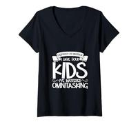 Mujer Padres multitarea: cuatro hijos Camiseta Cuello V