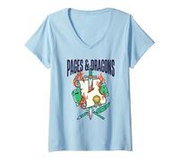 Mujer Pages & Dragons Libro Fantasía Ficción Espada Y Hechicería Nerd Camiseta Cuello V