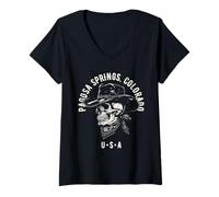 Mujer Pagosa Springs Colorado USA Cowboy Skull Diseño Envejecido Camiseta Cuello V