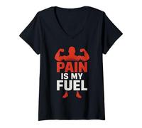 Mujer Pain is my Fuel - Ropa de Gimnasio Motivacional Camiseta Cuello V
