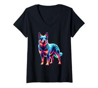 Mujer Paint Art Australian Cattle Dog Camiseta Cuello V