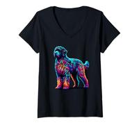 Mujer Paint Art Portuguese Water Dog Portie Camiseta Cuello V
