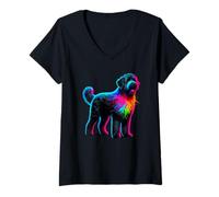 Mujer Paint Art Portuguese Water Dog Portie Camiseta Cuello V