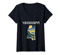 Mujer Paisaje del Río Dentro del Mississippi Mapa Van Gogh Arte Camiseta Cuello V