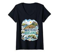 Mujer Paisaje irlandés de Irlanda del Norte Lindo Recuerdo de Vacaciones Camiseta Cuello V