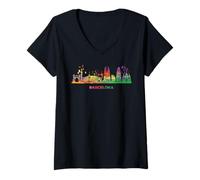 Mujer Paisaje Urbano Colorido de Barcelona Camiseta Cuello V