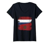 Mujer Países Bajos Marruecos Banderas Dos Raíces del Orgul Camiseta Cuello V