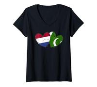 Mujer Países Bajos Pakistán Corazón Banderas Cultura Pakistaní Holandesa Camiseta Cuello V