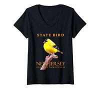 Mujer Pájaro del territorio de Nueva Jersey El jilguero oriental 3 Camiseta Cuello V