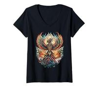 Mujer Pájaro Fénix Inmortal Mítico Levantamiento De Las Cenizas Vintage Camiseta Cuello V