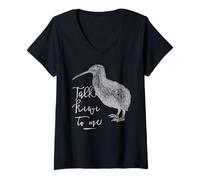 Mujer Pájaro Que Dice: Háblame de Kiwi. Gag de Recuerdo de Viaje Camiseta Cuello V