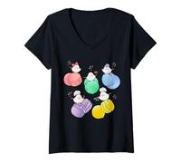 Mujer Pájaro Shimaenaga | Macarons | Colorido | Lindo | Japón | Hada de Hokkaido | Aves con Cola Larga Camiseta Cuello V