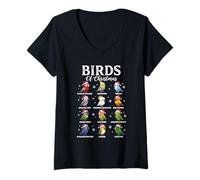 Mujer Pájaros de Navidad Lindo Kawaii Navidad 2025 Camiseta Cuello V