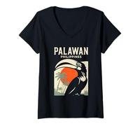 Mujer Palawan Filipinas Atardecer Camiseta Cuello V