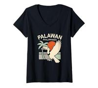 Mujer Palawan Filipinas Atardecer Camiseta Cuello V