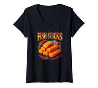 Mujer Palitos de Pescado Comida Favorita Divertidos extraños 90 palitos de Pescado Camiseta Cuello V