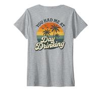 Mujer Palmeras Retro al Atardecer You Had Me At Day Drinking Funny Camiseta Cuello V