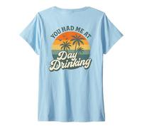 Mujer Palmeras Retro al Atardecer You Had Me At Day Drinking Funny Camiseta Cuello V