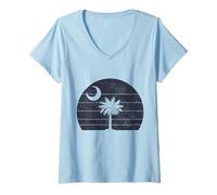 Mujer Palmetto Moon Bandera de Carolina del Sur Retro Vintage Pride Camiseta Cuello V