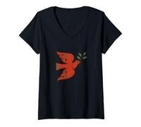 Mujer Paloma de la paz mundial con rama de olivo Camiseta Cuello V