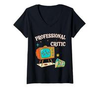 Mujer Palomitas de maíz Retro de Mediados de Siglo para crítico de Cine Profesional Camiseta Cuello V