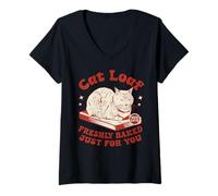 Mujer Pan De Gato Pan Recién Horneado Humor Gracioso Amante Camiseta Cuello V
