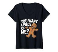 Mujer Pan de Jengibre Navidad You Want A Piece of Me Pan de Jengibre Camiseta Cuello V