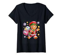 Mujer Pan de Jengibre Santa Alegre Holiday Joy Camiseta Cuello V