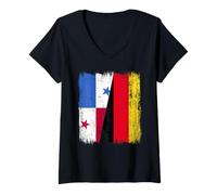 Mujer Panamá Alemania Media Bandera Patrimonio Alemán Panameño Camiseta Cuello V