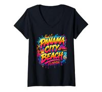 Mujer Panama City Beach Florida Colorido Graffiti Art Camiseta Cuello V