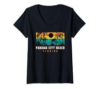 Mujer Panama City Beach Florida Diseño Retro Panama City Beach FL Camiseta Cuello V