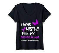 Mujer Pancreatic Cancer I Wear Purple for my Mother in Law Ribbon Camiseta Cuello V