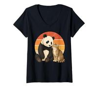 Mujer Panda Cat Best Friends Animal Friendship, Linda Camiseta Cuello V