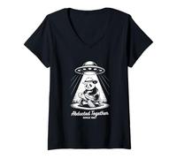 Mujer Panda Cowboy en una tortuga bajo foco OVNI Camiseta Cuello V